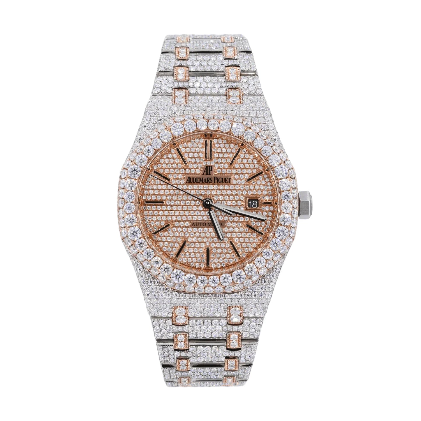 ICED OUT MOISSANITE OCTAGON WATCH - ROSE GOLD TWO TONE